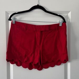 J. Crew High Waist Red Scalloped Shorts